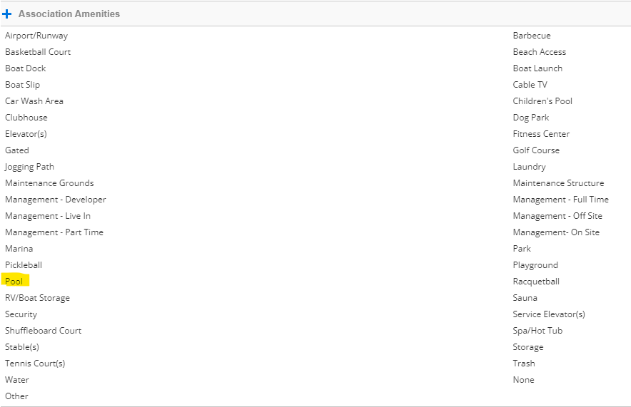 Pool features screenshot from FLEXMLS